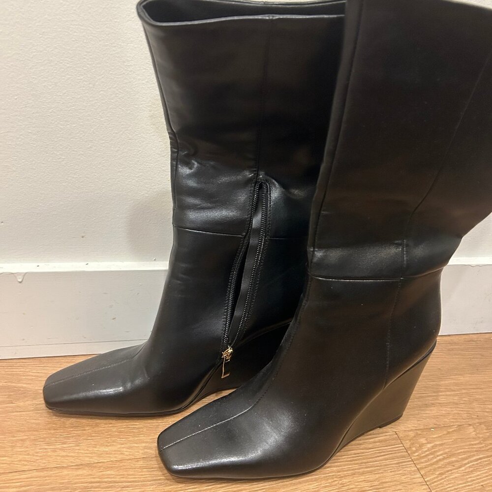 Black 3/5" wedge heel boots - size 8.5